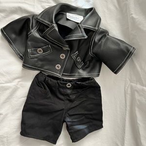 Build-a-bear black leather/pleather biker jacket and black pair of pants